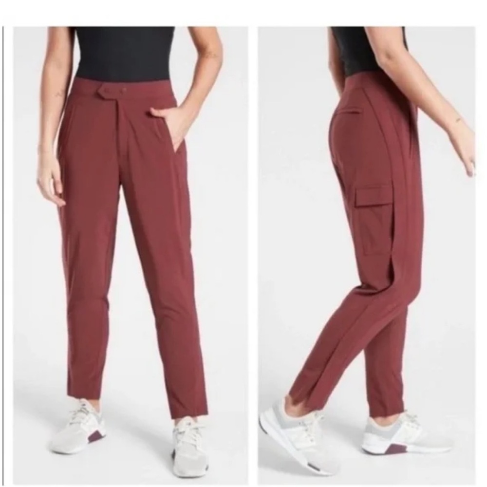 Athleta Uptown Ankle Pant in Cognac Brown Cargo Track Pant Ankle Zip Size 8
